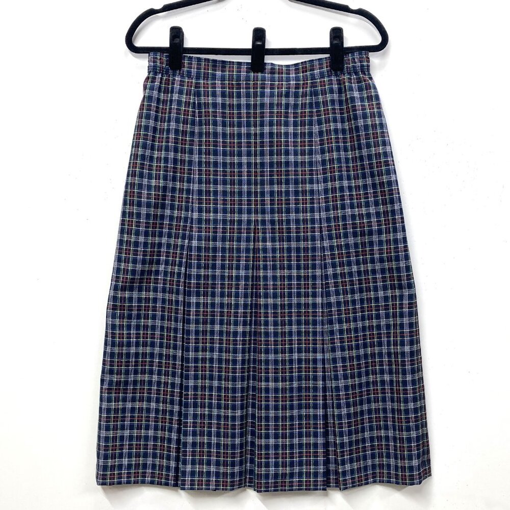Seda Modell Pleated Midi Skirt, European Size 40, Dark Navy/Black‎ Plaid Lined